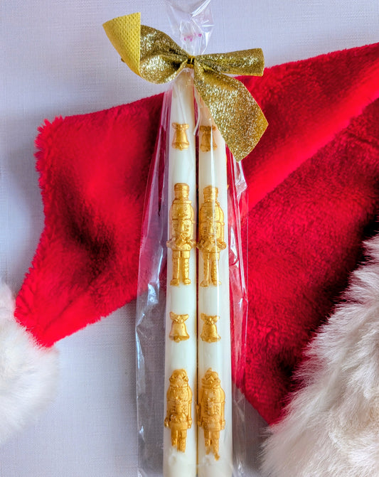 Nutcracker Gold Taper Candle – Hand-Painted Holiday Decor