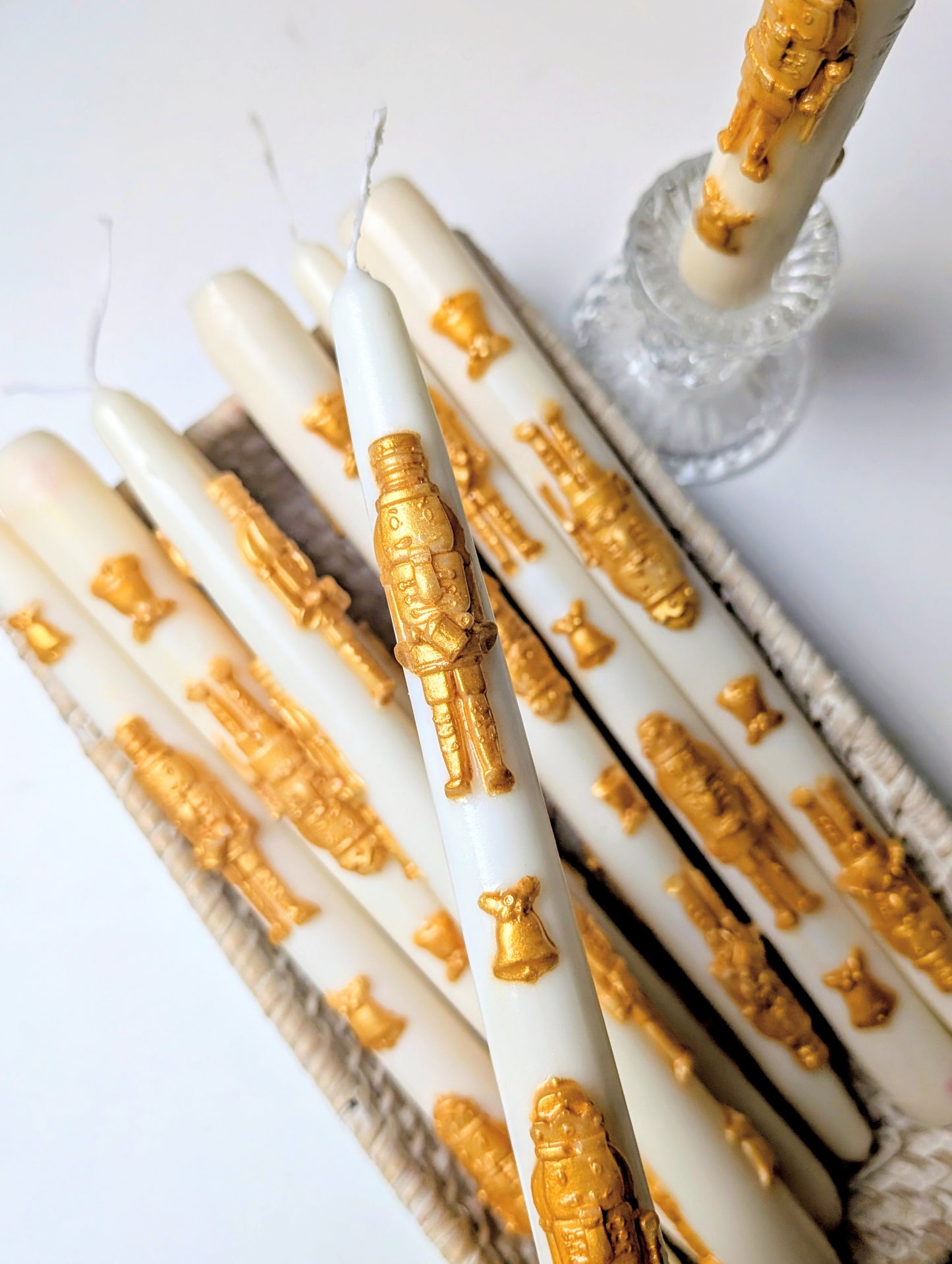 Nutcracker Gold Taper Candle – Hand-Painted Holiday Decor