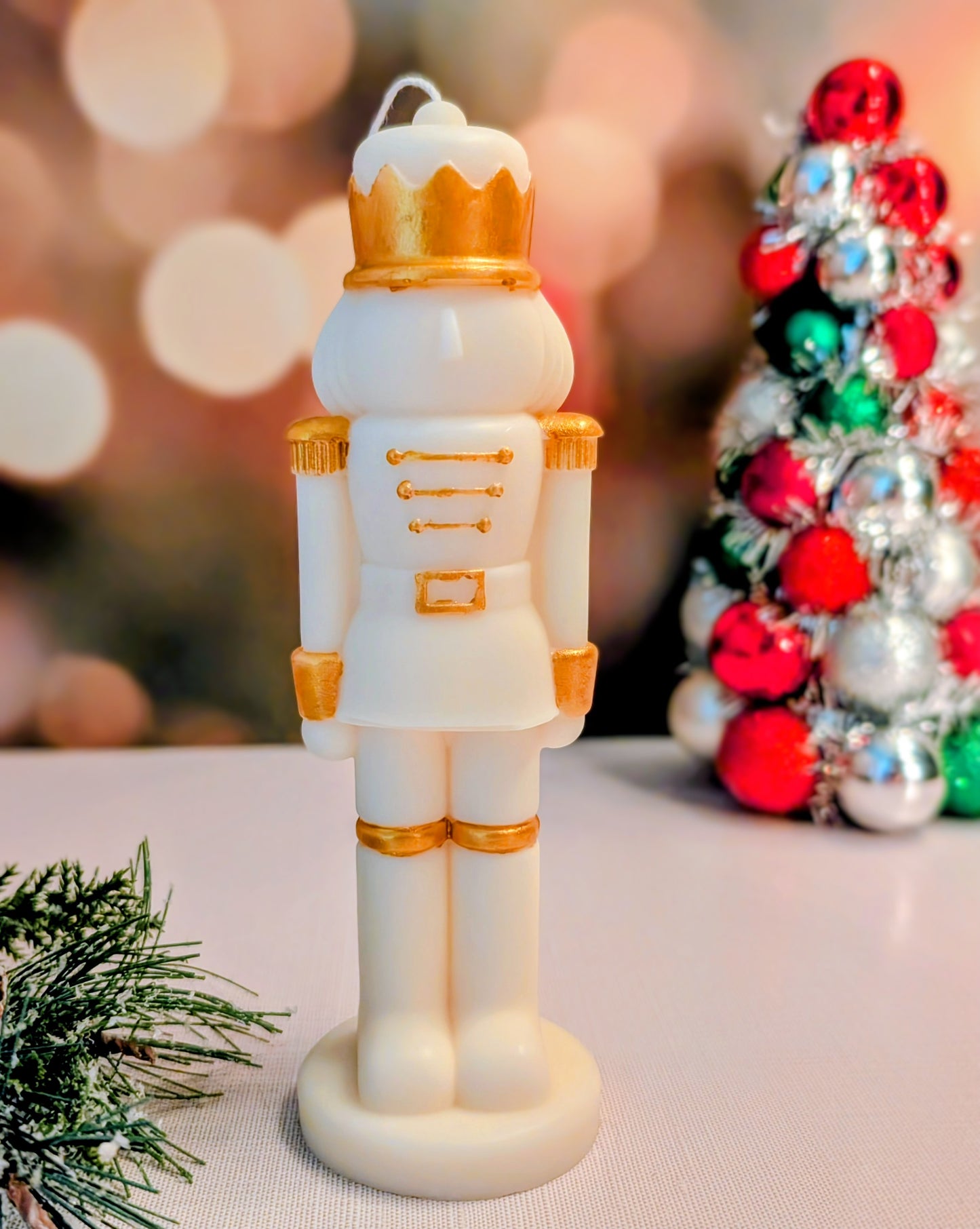 Nutcracker Guard Pillar Candle – Hand-Painted Holiday Decor